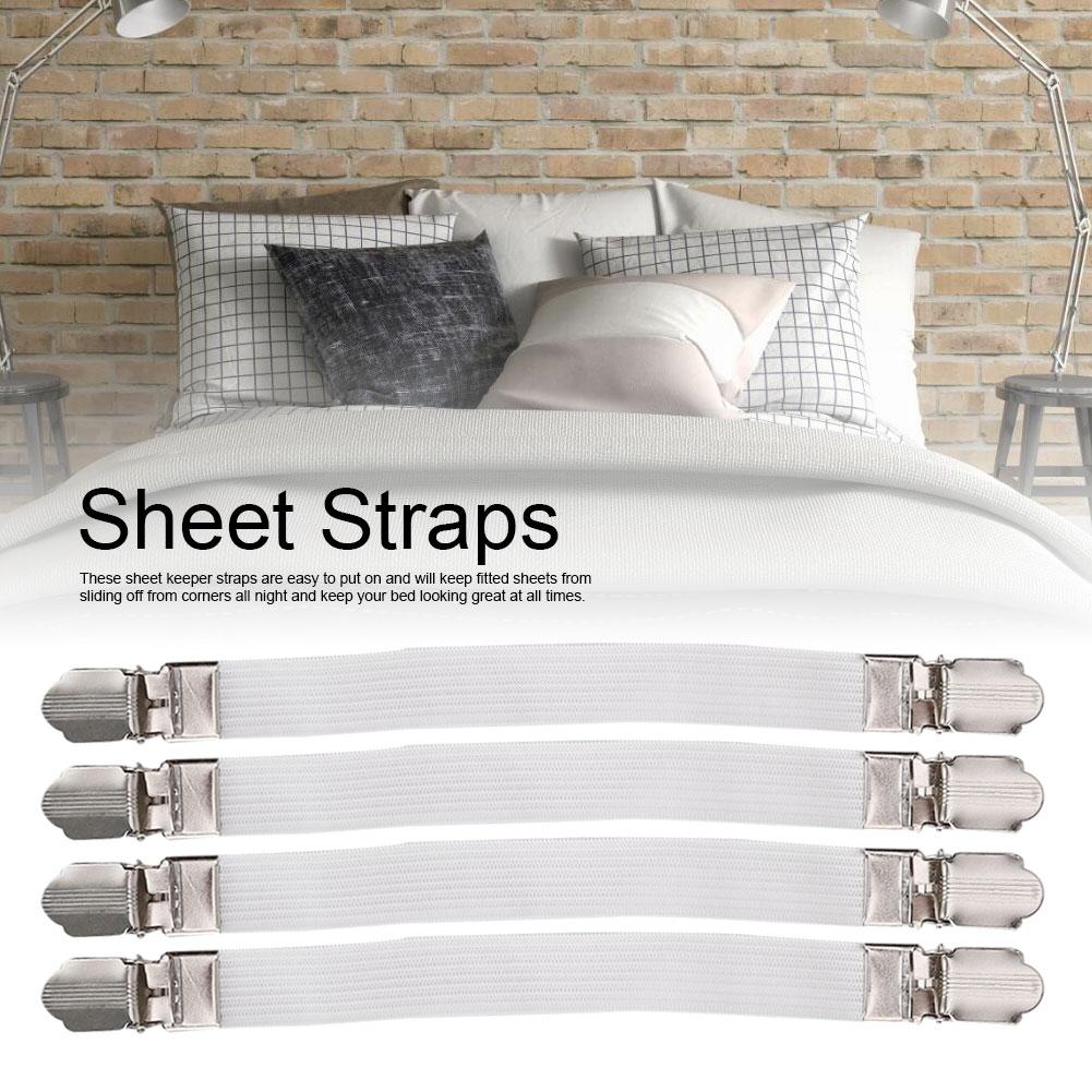 4pcs Elastic Crisscross Bed Mattress Sheet Straps Double Head Clips Gripper Holder Fasteners