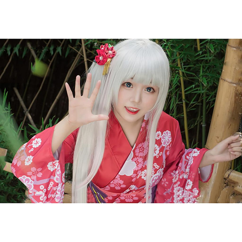 [Milky Time] Eromanga Sensei Izumi Sagiri Yukata Cosplay Costume with Wig, Red, Halloween, Kimono