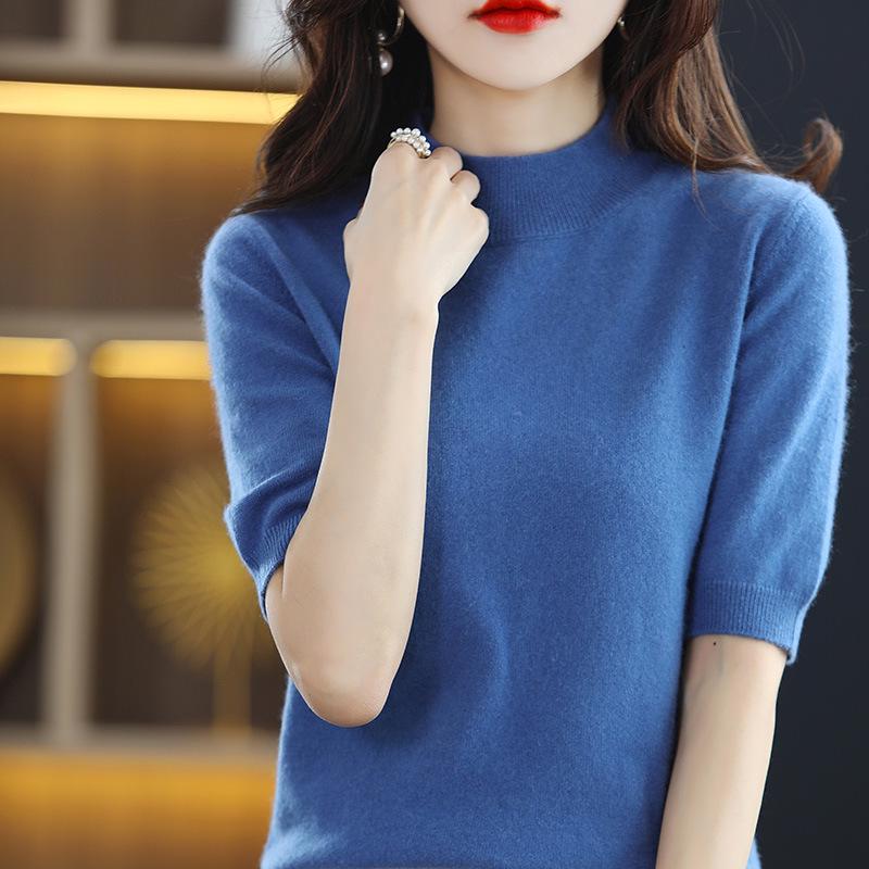 Pulover Tricotat cu Mâneci Medii pentru Femei - Gât Mediu-Înalt, Top Versatil Slimming