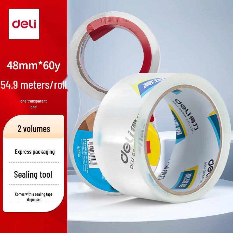 Deli High-Quality Transparent Packaging Tape Set with Dispenser