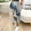 Women Plus Size White Abstract Printed Jogger Pants Drawstring Waist Side Pockets Cuffed Ankle