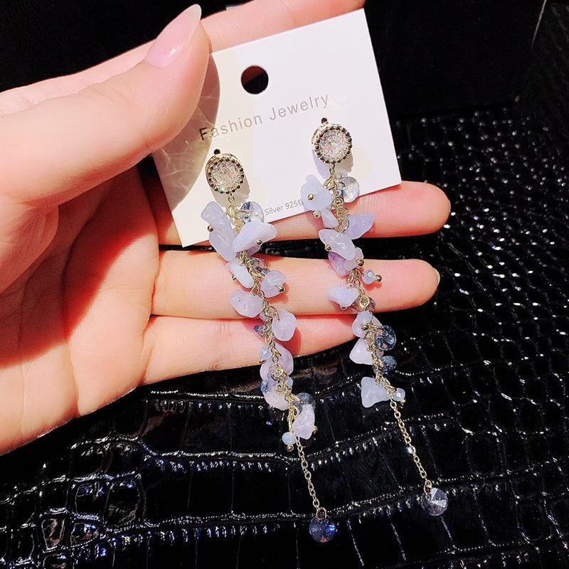 Small Fresh Grape Flower Fringed Earrings Korean Girl Heart Sweet Stud Earrings New Cute Versatile Earrings