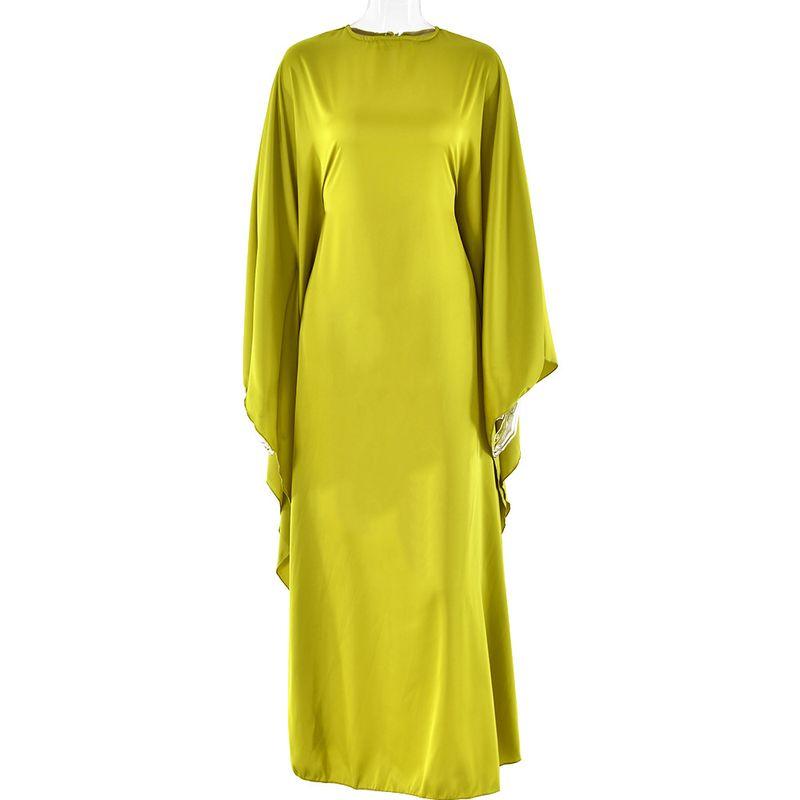 round Neck Satin Batwing Sleeve Loose Dress Catwalk Fashion Long dress Spring round Neck Satin Dress