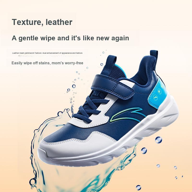 Anta Kids Vitality Simple Versatile Lightweight Shock Absorption Low-Top Running Shoes Kids Sneakers Deep-Navy-Blue Anta-White Aqua-Blue A12435568-6