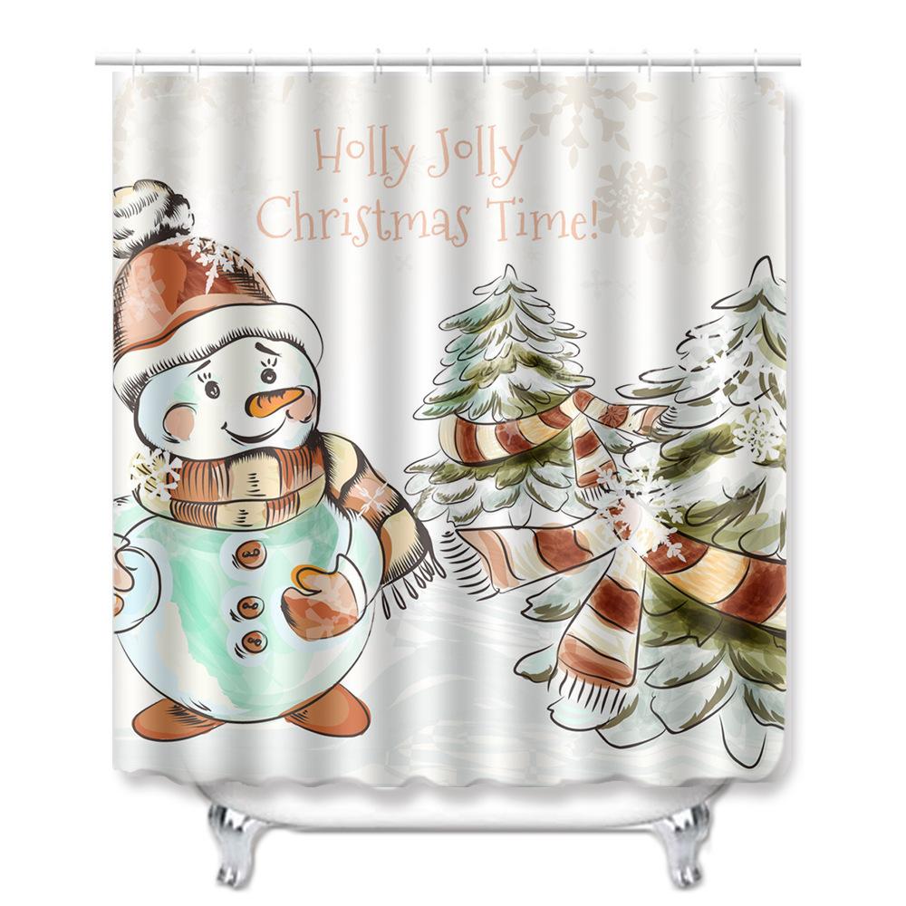 Christmas Shower Curtain Floor Mat Combination Four-Piece Set Bathroom Toilet Carpet Shower Room Mat Foot Mat