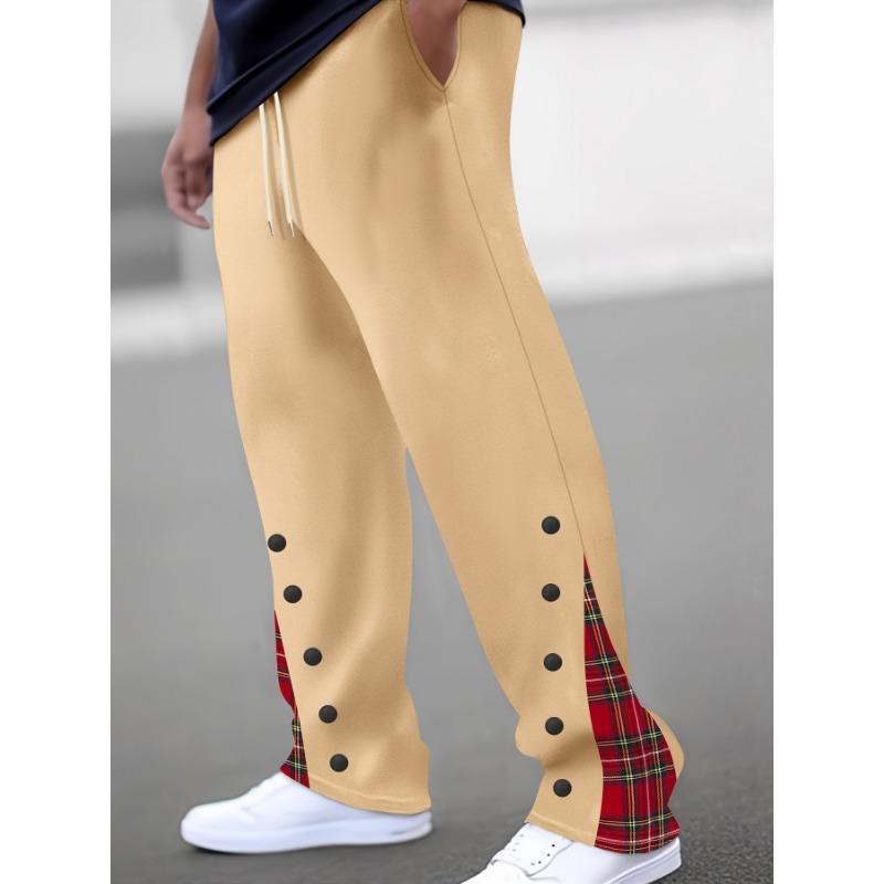 Men's Casual Pants New Sports Buttoned Colour Block Trousers Stylish