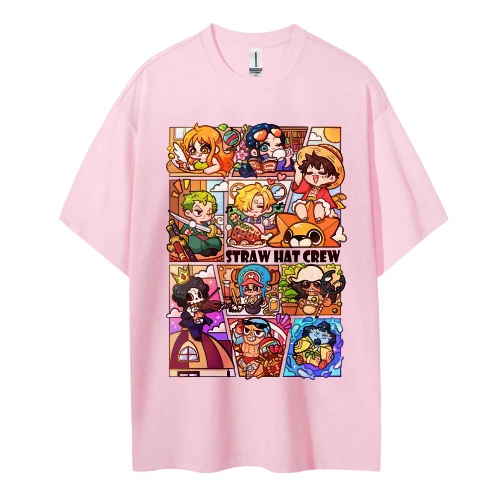 One Piece Cotton Unisex Round Neck Anime TShirt  Mens and Womens Summer New Fashion Breathable Unisex Round Neck TShirt