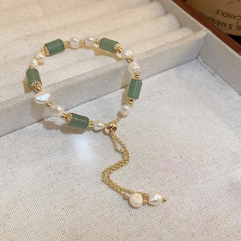 

100% Natural Freshwater Pearl & Jade Stone 14K Gold Filled Female Charm Bracelet For Women New Year Gifts Never Fade зелений
