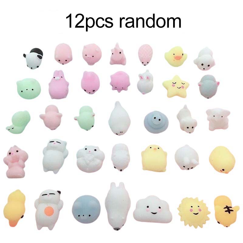 12pcs/lot Mini Cute Soft Squishy Fidget Toy Kawaii Mochi Cat Anti Stress Reliever Sensory Squeeze Xmas Gift for Adult Kid TMZ