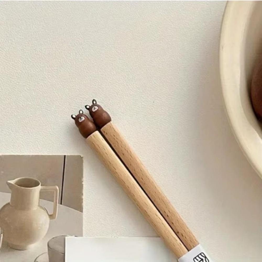 Cute 3D Animal Chopsticks Household Hand-carved Beech Chopsticks Non-slip Wooden Dinnerware Good-looking