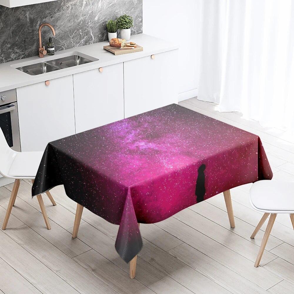 Starry Universe Tablecloth Camping Party  Anti-Stain Waterproof Rectangular Kitchen Dining Table Home Decor