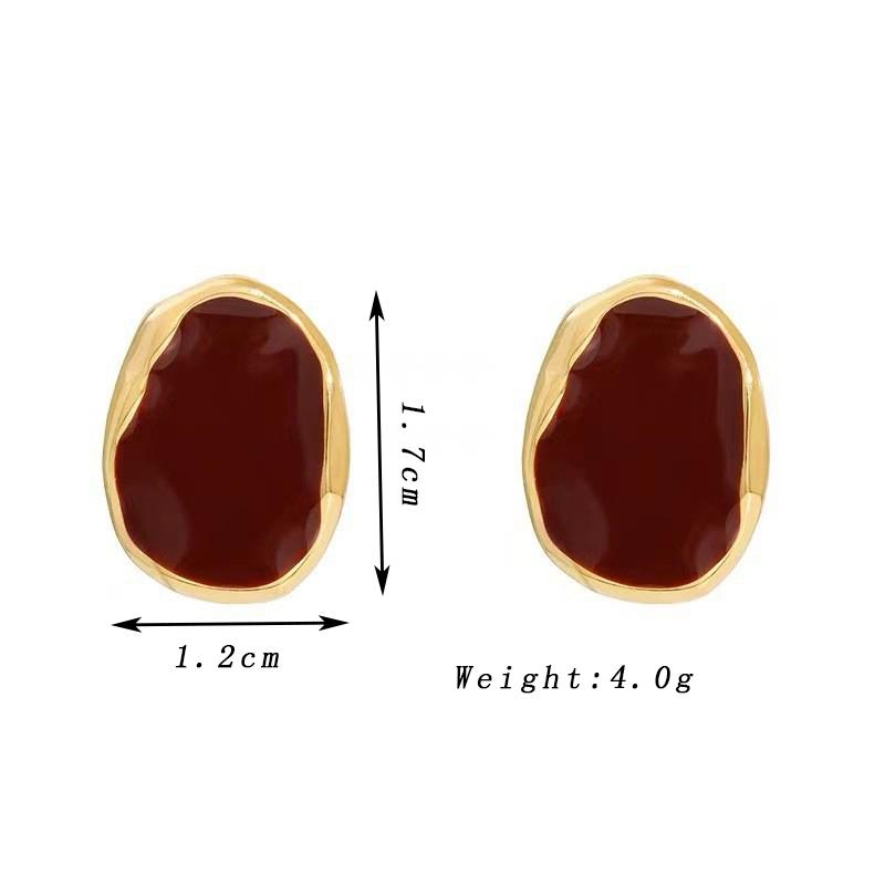 Irregular Geometry Oval Earrings Wine Red Enamel Oil Metal Stud Earrings for Women Simple Party Trendy Punk Jewelry Girls Gift
