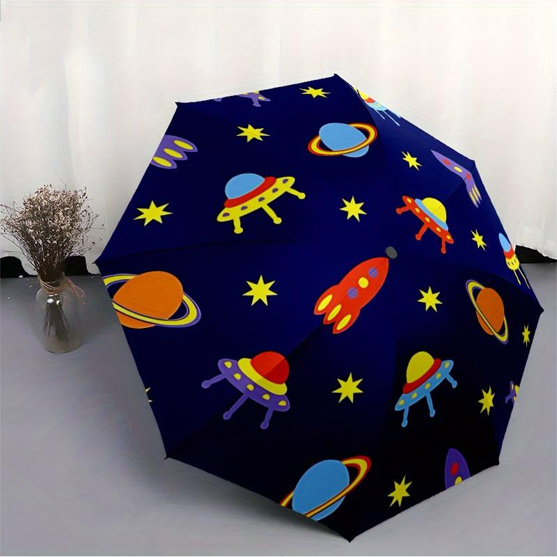 1pc Space-themed decor Automatic Folding Umbrella - 8-Rib Iron Frame, Windproof, Portable Sunshade with Plastic Handle for Travel & Outdoor