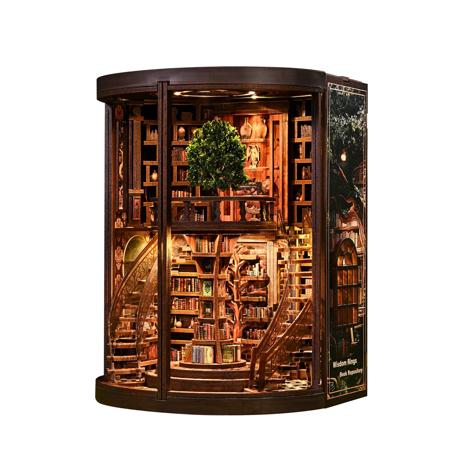 CRESYMME Miniature House Dollhouse Book Nook Wooden DIY 3D Hobby Handmade Kit, (Time-Ticking Bookcase)