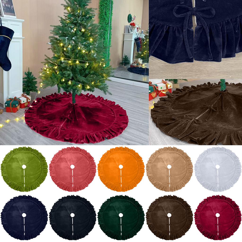 Velvet Christmas Tree Skirt with and Lace Trim for Holiday Home Decor, 122
