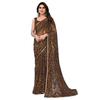 Satrani Women' Chiffon Animal Print & Lace Saree With Unstitched Blouse Piece ( 6 5 3Na Dark Brown2)