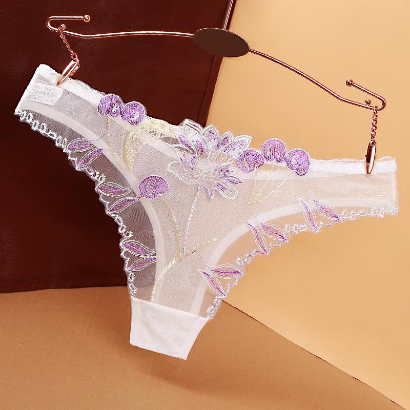 Women's Panties Lace Mesh Floral Embroidered Underwear Sheer Seamless See-Through Breathable Thong Transparent Underwear