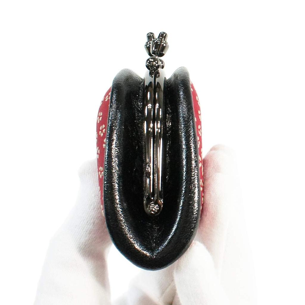 Indenya Inden Coin Purse, 72H, Deerskin, Red with White Lacquer, Small Cherry Blossom Pattern, 1105-13-002