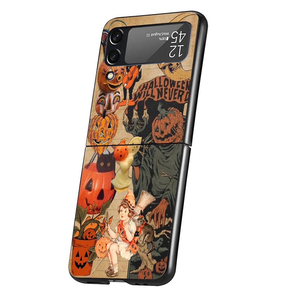 Halloween Fall Art Witch Cat Cover Phone Case For Samsung Galaxy Z Flip 7 6 5 4 3 5G Flip7 Flip6 Flip5 Flip4 Flip3 Black Fundas