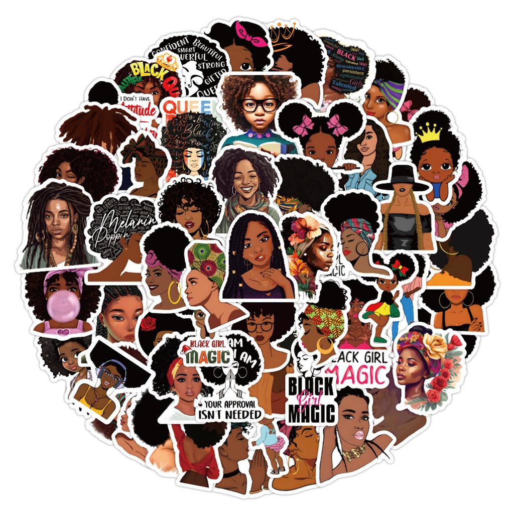 62 Inspirational Black Girl Doodle Stickers Suitcase Laptop Scooter Waterproof Decorative Stickers