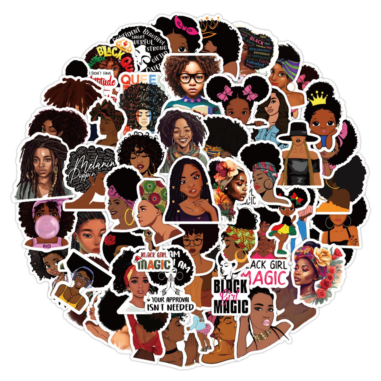 

62 Вдохновляющие наклейки-дудлы с черными девушками, для чемодана, ноутбука, самоката, водонепроницаемые декоративные наклейки