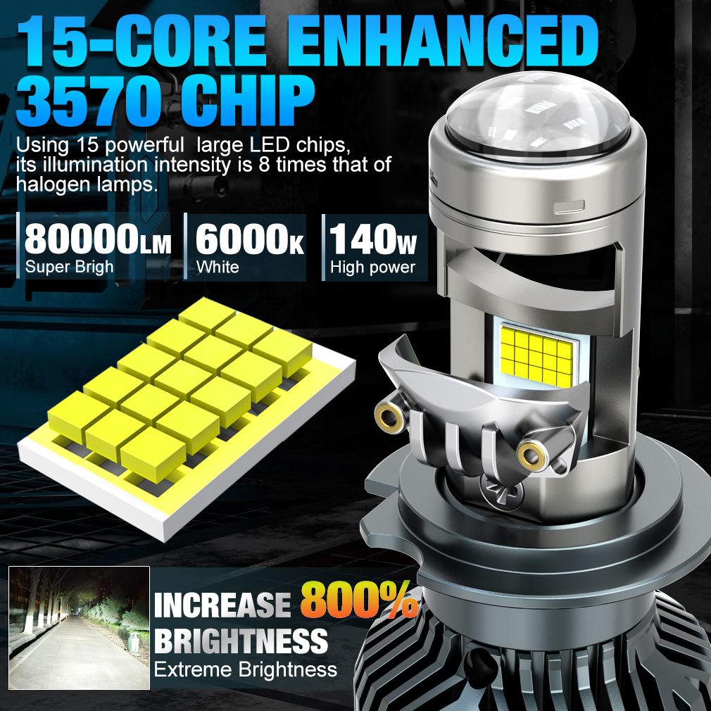 2Pcs H4 H7 Led Projector Lens Headlight Bulbs H8 H11 Canbus 9005 HB3 9006 HB4 Car Turbo Headlamp 80000LM 140W Hi/Lo Beam Spotlight LHD Auto Lamp 6000K