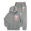 2pcs Girls Cat Print Hooded Jacket Kuromi Sweatpants Set Soft MelodyZip Up Hoodie with Pockets Long Sleeve Casual Outfit for Spring Fall for Outdoor