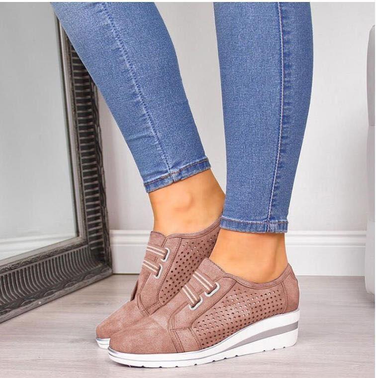 Autumn single shoes wedge heel hollow round head shoes