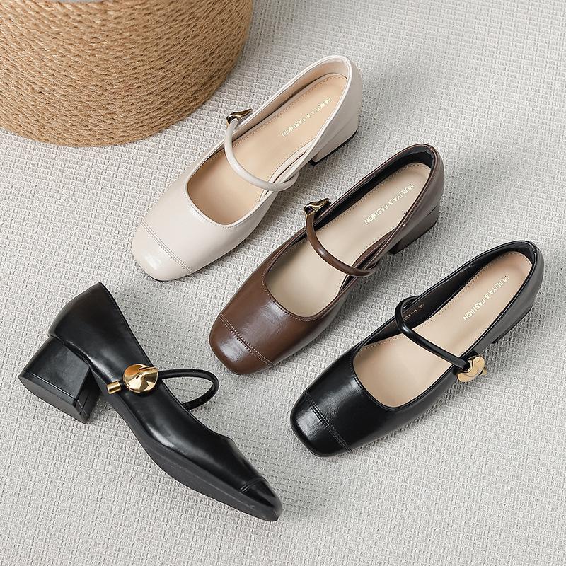 Fashion Elegant Chunky Wedge High Heel Mary Jane Shoes Women Metal Decorative Narrow Buckle Loafers for Women High Quality Women's Shoes