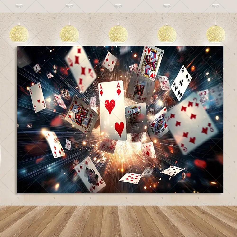 Decorazioni Festa di Compleanno a Tema Carte da Gioco Striscione Sfondo Casinò Dado da Poker Sfondo Scintillante Forniture Oggetti di Scena per Fotografia