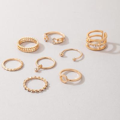 Tocona 8pcs/sets Hollow Out Rings for Women Men Charms Clear Crystal Stone Gold Chain Rings Bohemian Jewelry Accessories Anillo
