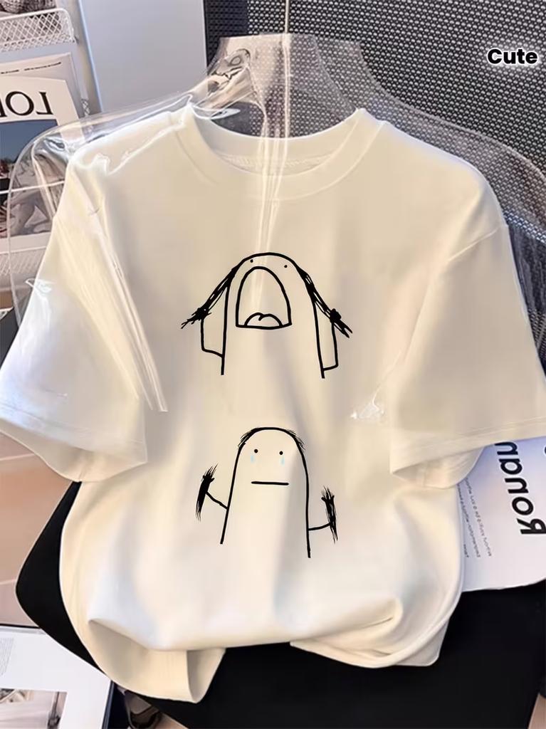 Cute Funny Doodle Graphic TShirt Casual Crew Neck Short Sleeve Top for Unisex Humorous Versatile Summer Daily Fashion Tee