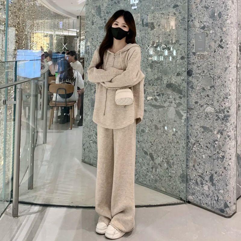 

Internet Hot Lazy Style Hooded Knitted Casual Pants Sweater Apricot Suit S(80-100)