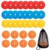 East Leaf Flat Marker Cones - 32 Cones In 4 Colors for Soccer and Futsal - Includes Stand and Storage Bag