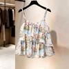 Summer Floral Ruffle Sleeveless Tank Top For Women With Polyester Fabric