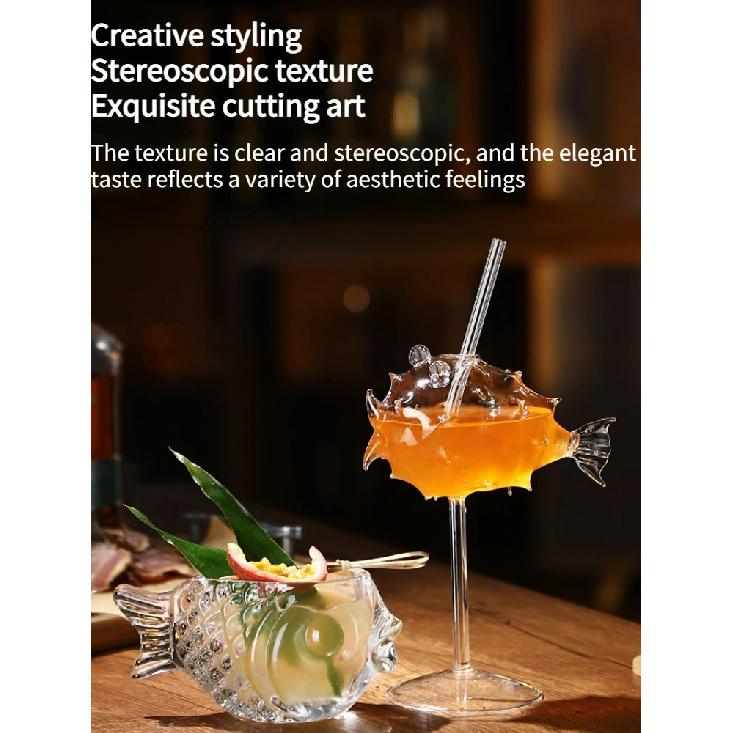 Creative 3D Transparent Fish Shape Bar Cocktail Glass Party Thick Heavy Lovely Smoothies Bowl Cup Cold Drink Tiki Glasses Mug