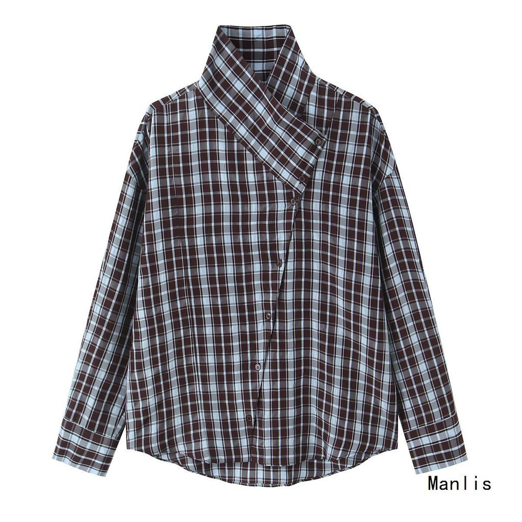 European Style Women's Plaid Double-Breasted Shirt 2026