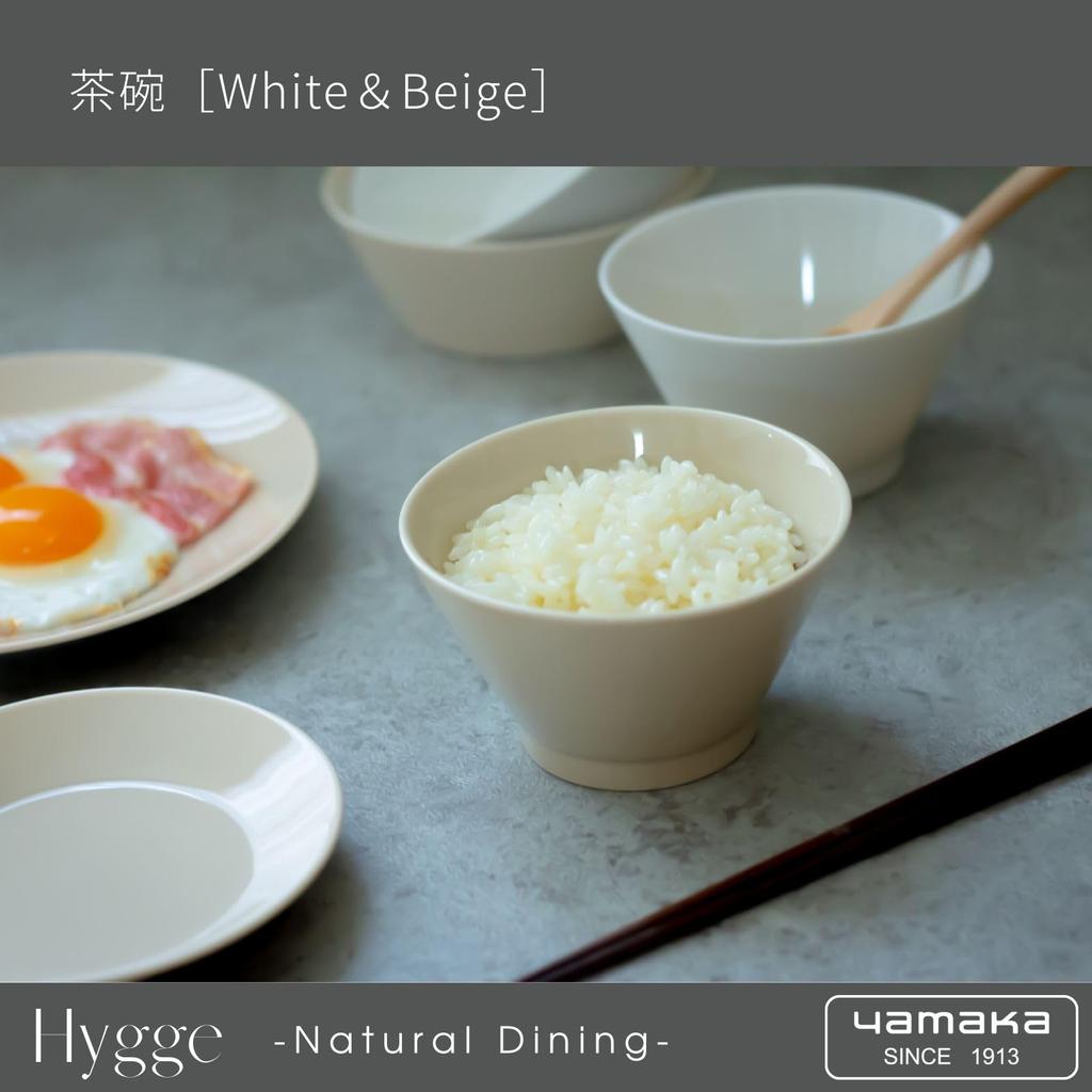 Yamaka Shoten Dining Dinnerware Stylish Bowls and Plates for Single or Two Microwave and Dishwasher Mino Made in White and "Natural HYGGE" 10-Piece