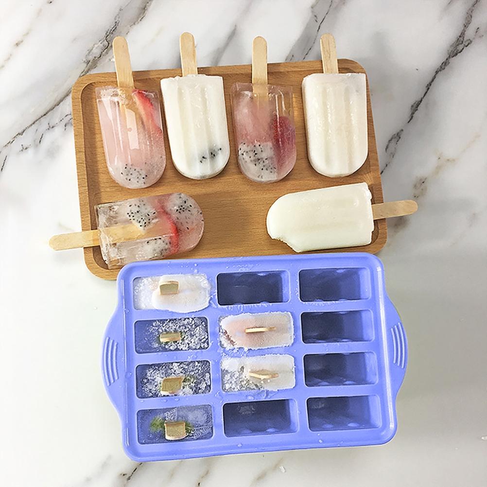 12 Cavity Silicone Popsicle Mold With Lid DIY Ice Cream Lollipop Maker