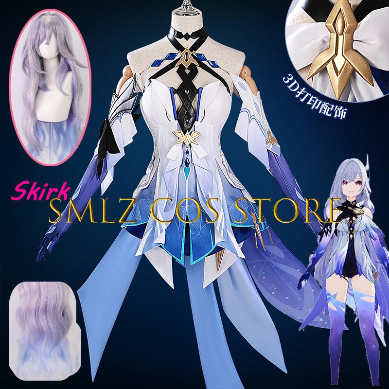 Spiel Skirk Cosplay Genshin Impact Kostüm Frau Skirk Neuer Skin Sexy Kleid Outfit Perücken-Set Party Karneval Spiel Anime Uniform