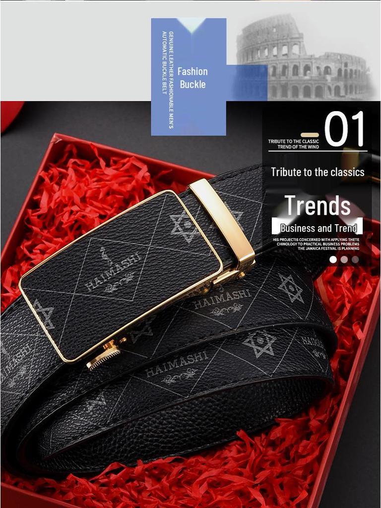 Emperor Men's Genuine Leather Automatic Buckle Belt: High-Quality, Versatile, Trendy