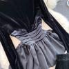 Sweet Casual Two Piece Set Women Ruffles Patchwork Shirts Solid Color High Waist Skirts Suits Autumn Winter Fashion Party Sets