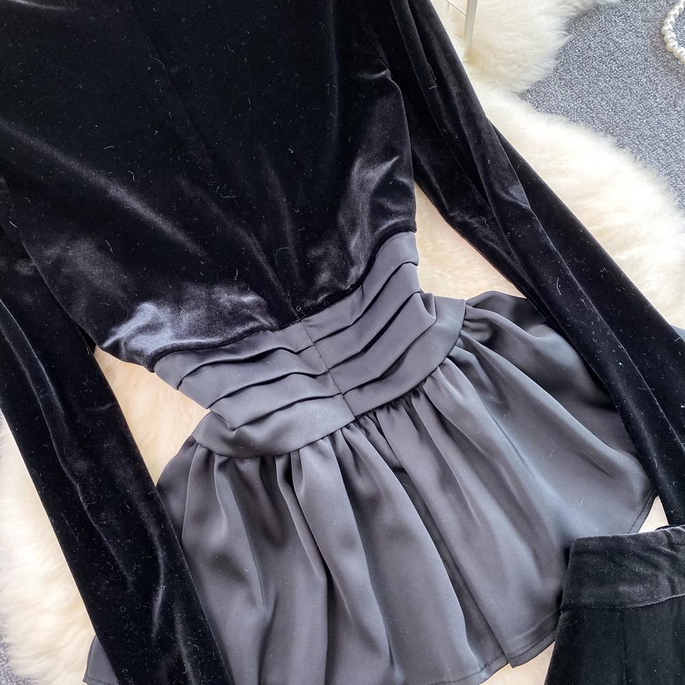 Sweet Casual Two Piece Set Women Ruffles Patchwork Shirts Solid Color High Waist Skirts Suits Autumn Winter Fashion Party Sets