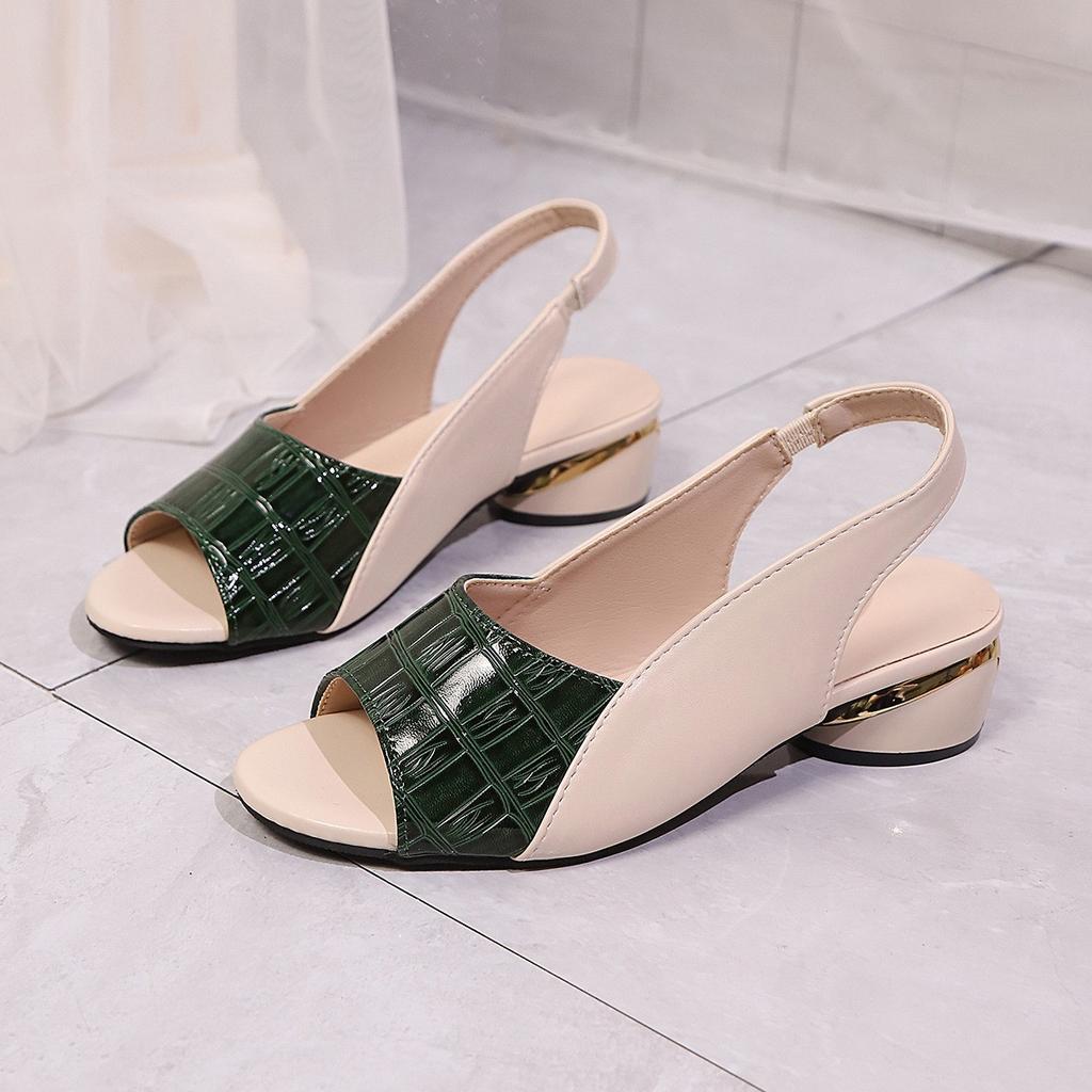 Women's Color Block Croc Print Open Toe Sandals Low Heel Slip On Summer Casual Dress Shoes