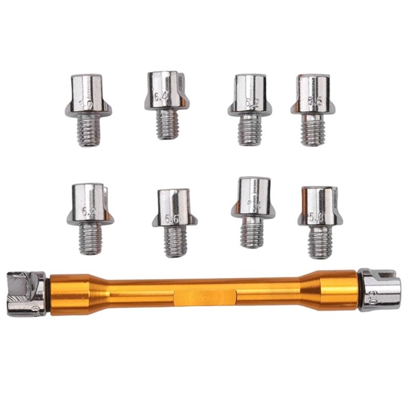 For Most Motorbike Tire Repair Wrench Motorcycle Handle Spoke Wrench CNC Spanner Set 5.0-6.8 Length 93Mm/3.7In Gold