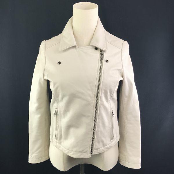

CROON A SONG Goat Leather Double Riders Jacket Full Zip Greige Women s S