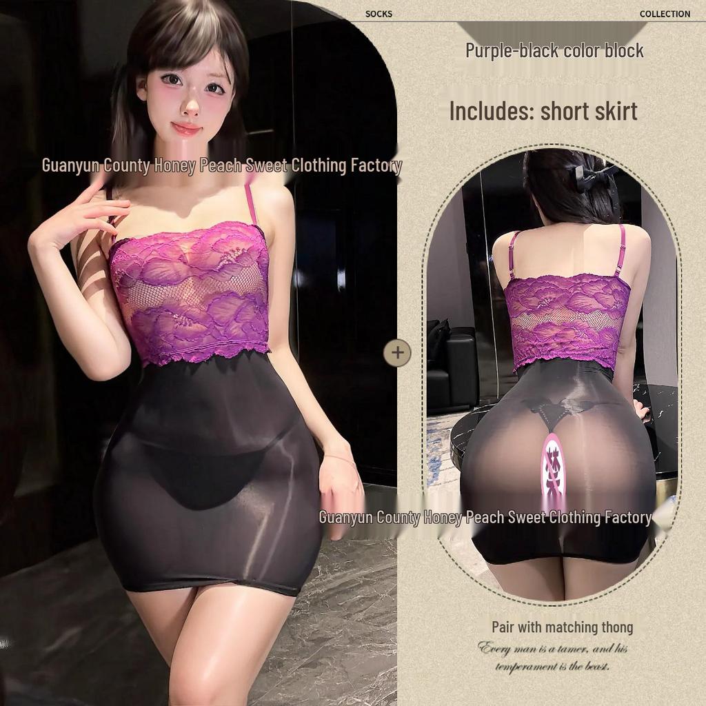 Sexy Lingerie Sheer Lace Panel Bodycon Spaghetti Strap Mini Dress for Women