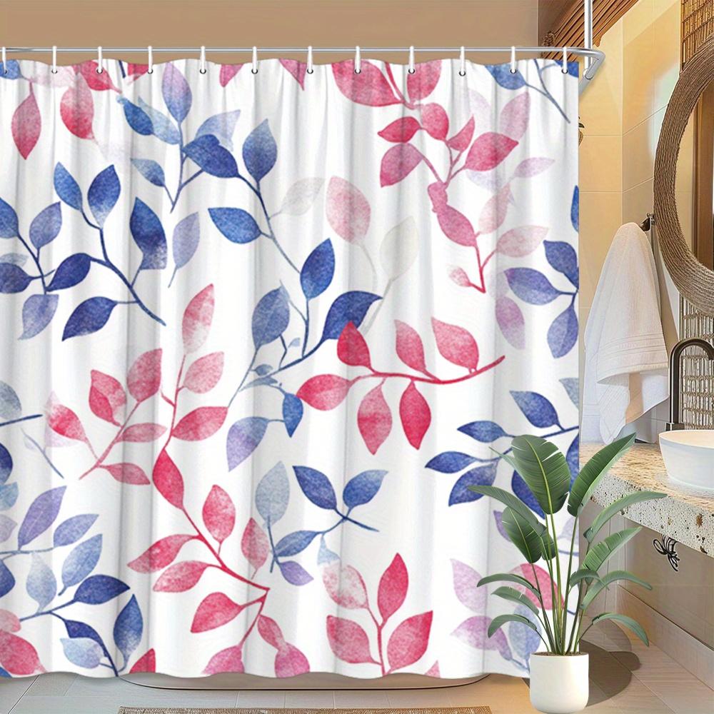 

1 X Watercolor Branches Shower Curtain Pink Blue White Leaves Ombre Bathroom Decor Polyester Fabric Machine Washable W60H190(CM)-1 Pcs