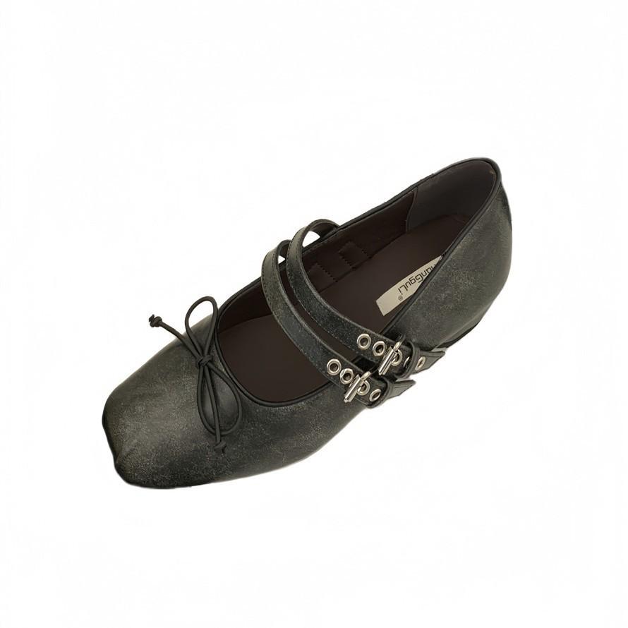 Brown square head French small fragrant flat Mary Jane shoes women's 2025 new spring retro skirt light mouth single shoes