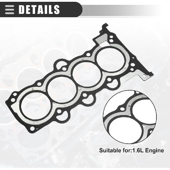 Motoforti Cylinder Head Gasket, Suitable for 1.6L Engine, for Hyundai Accent 2012-2022, Metal, No.223112B003/223112B004, Brown Black